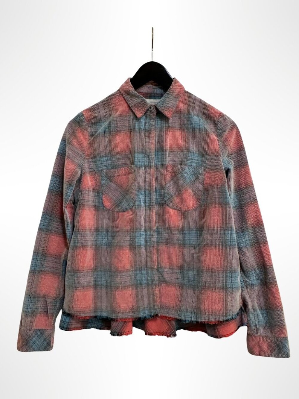 FREE PEOPLE WE THE FREE Clarissa Faded Plaid Corduroy Shirt Red Blue Size S